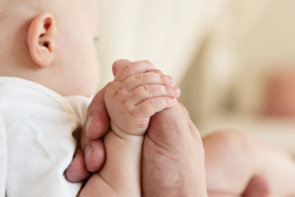 Photo d'un bébé qui tient le pouce d'un adulte. - Agrandir l'image, fenêtre modale