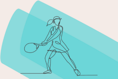 Dessin d'une femme qui joue à la pala sur fond bleu