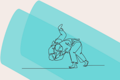 Image de deux personnes qui fond du judo sur fond bleu