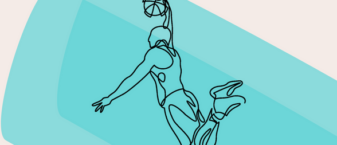 Dessin d'un joueur de basket sur fond bleu