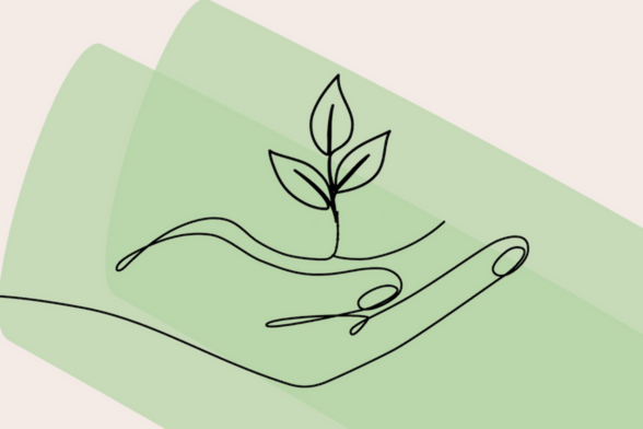 Dessin d'un main qui tient un petite plante sur un fond vert - Agrandir l'image, fenêtre modale