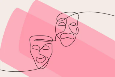 Dessin de deux masques sur fond rose