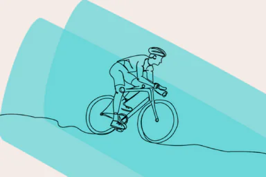 Dessin d'une personne sur un vélo sur un fond bleu turquoise