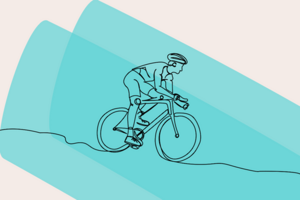 Dessin d'une personne sur un vélo sur un fond bleu turquoise - Agrandir l'image, fenêtre modale