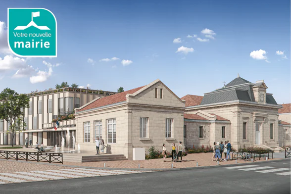 Visuel d'architecte de la future mairie du Haillan après travaux surplomber sur l'icone "Votre nouvelle mairie" - Agrandir l'image, fenêtre modale