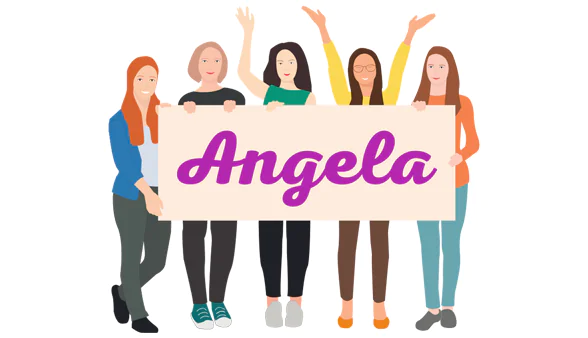 Visuel de 5 femmes qui portent une pancarte avec écrit "Angela" en référence au dispositif Angela. - Agrandir l'image, fenêtre modale