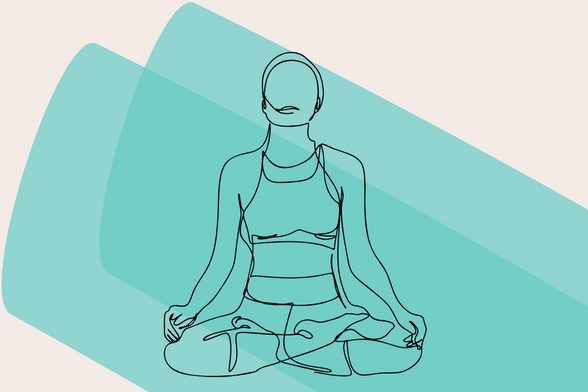 Dessin d'une femme qui fait de la méditation sur fond bleu - Agrandir l'image, fenêtre modale