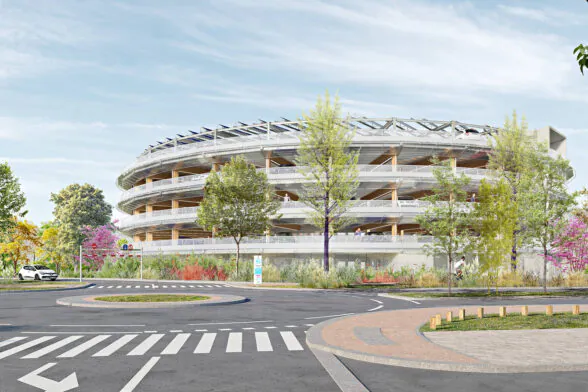 Image sur laquelle est dessinée l'esquisse du nouveau parking P+R à Mermoz - Agrandir l'image, fenêtre modale